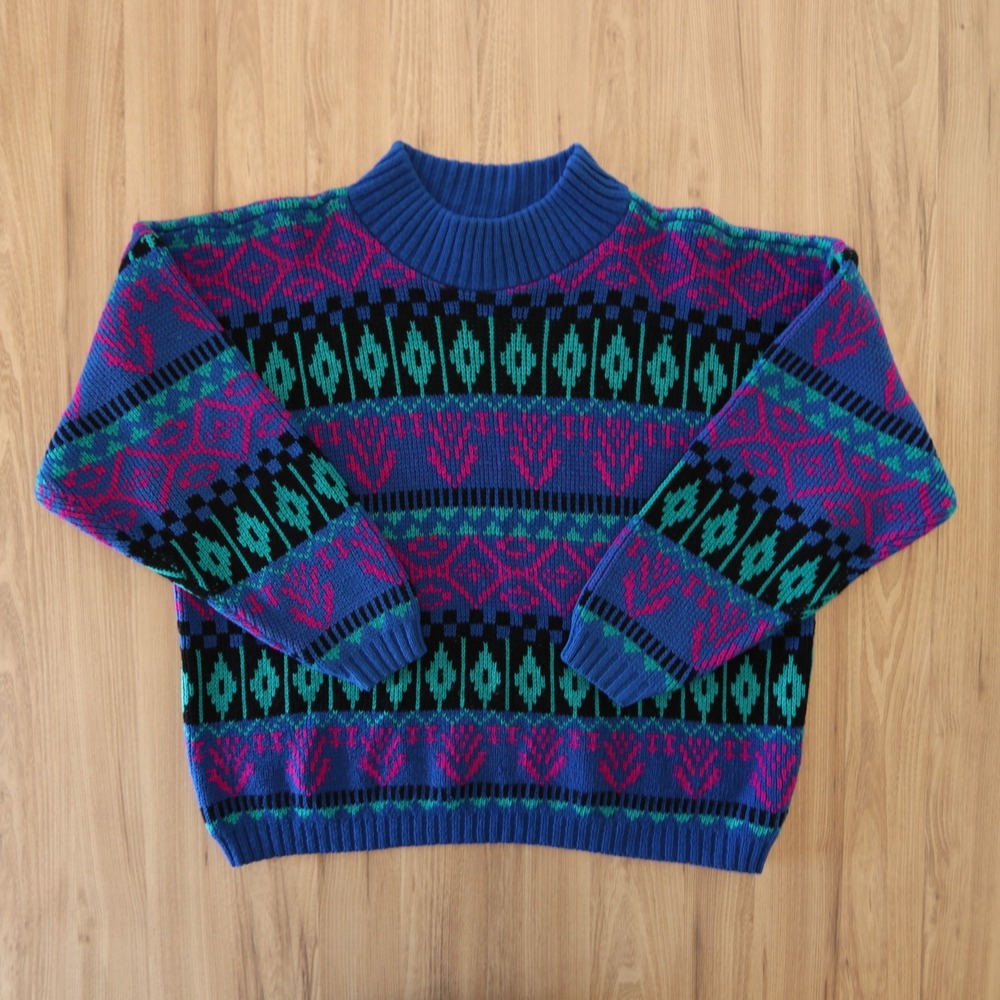 Vintage 90s Sweater Womens Large Adesso Geometric See Measurements